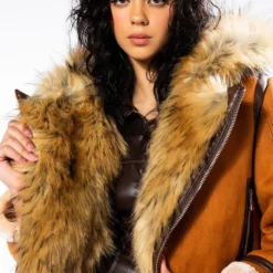 AZALEA WANG Shop 11 WE FOUND LOVE SUEDE COAT WITH FAUX FUR HOOD