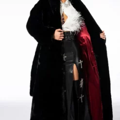 WINTER IS COMING LONG FAUX FUR TRENCH COAT -AZALEA WANG Shop winter whites long faux fur trench coat black 1 1 c1 c1