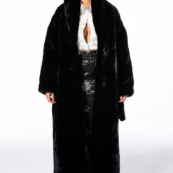 WINTER IS COMING LONG FAUX FUR TRENCH COAT -AZALEA WANG Shop winter whites long faux fur trench coat black 4 4 c1