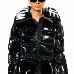 WORLD WIDE PATENT PUFFER WITH FUR COLLAR 14 WORLD WIDE PATENT PUFFER WITH FUR COLLAR -AZALEA WANG Shop world wide patent puffer with fur collar black multi 4 4