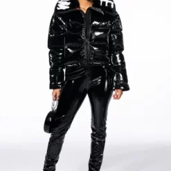 WORLD WIDE PATENT PUFFER WITH FUR COLLAR 19 WORLD WIDE PATENT PUFFER WITH FUR COLLAR -AZALEA WANG Shop world wide patent puffer with fur collar black multi 9 9