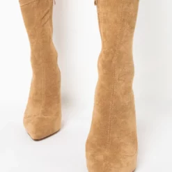 AZALEA WANG YOURE IN THE MOOD FOR A DANCE HIGH HEEL POINTED TOE BOOTIE -AZALEA WANG Shop youre in the mood for a dance high heel pointed toe bootie taupe 1c1